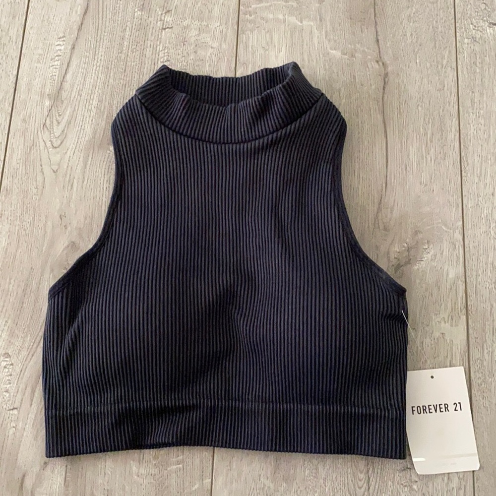 high neck black sports bra knit top